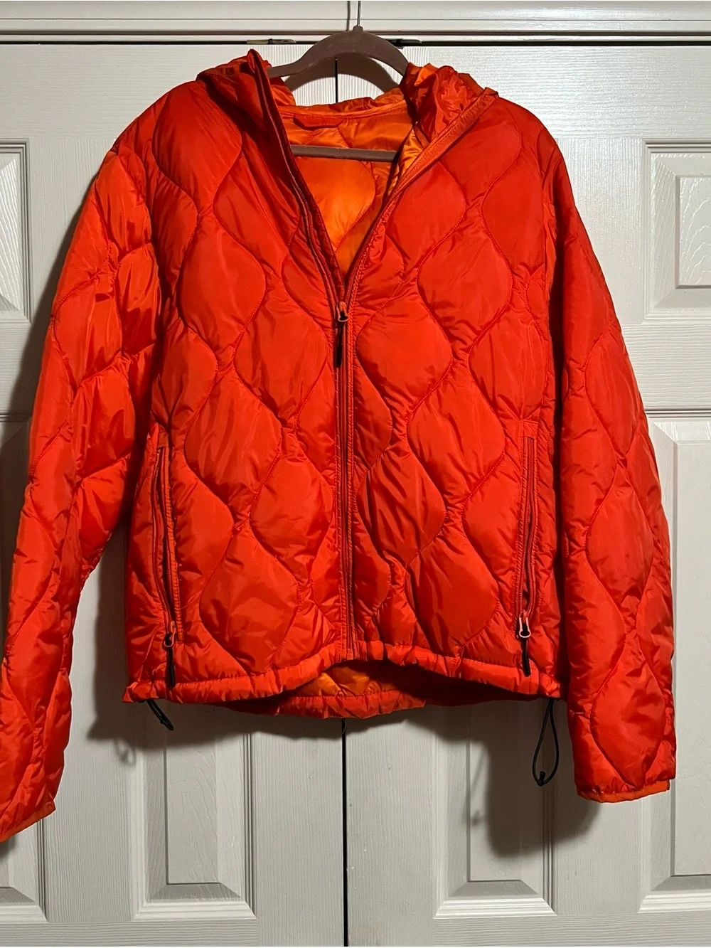 H&M Bright Orange Quilted Hooded Puffer Jacket